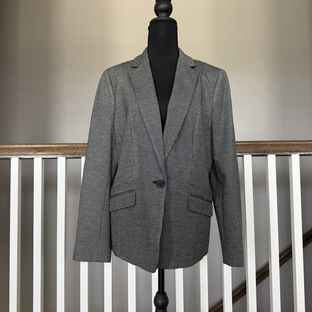Talbots Blazer Jacket Womens Size 14 Stretch‎ Italy Knit Houndstooth Academia